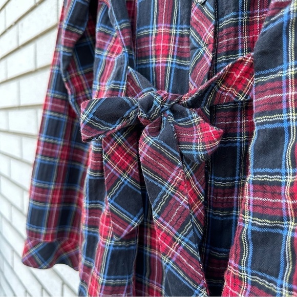 J. Jill Plaid Tie Front Button Up Shirt Red Black - Picture 5 of 12